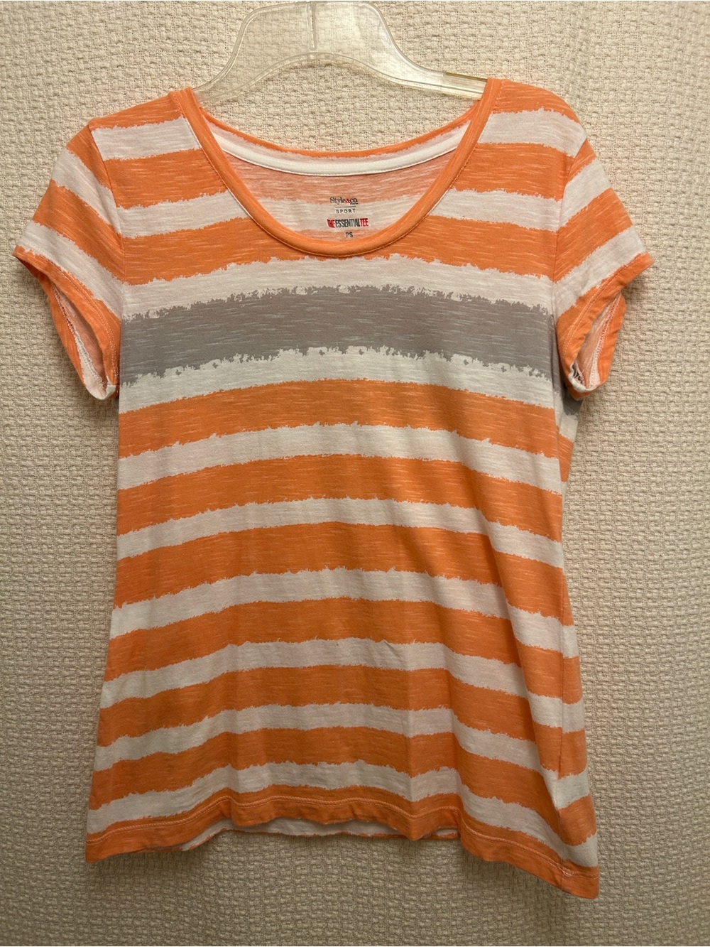 Style & Co. Orange, White & Gray Stripe Scoop Neck Tee